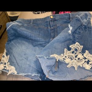 Denim and lace shorts